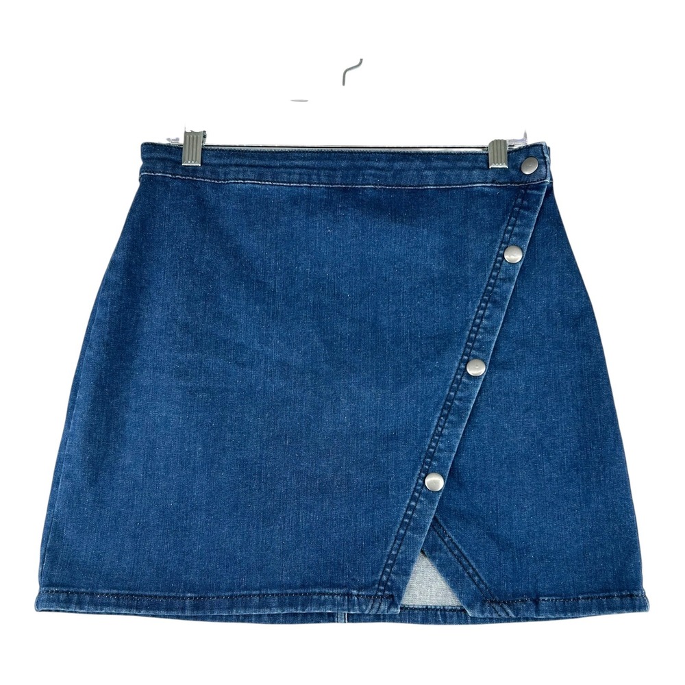 We‎ The Free Denim A Line Asymmetrical Wrap Snap Front Mini Skirt Womens Size 12
